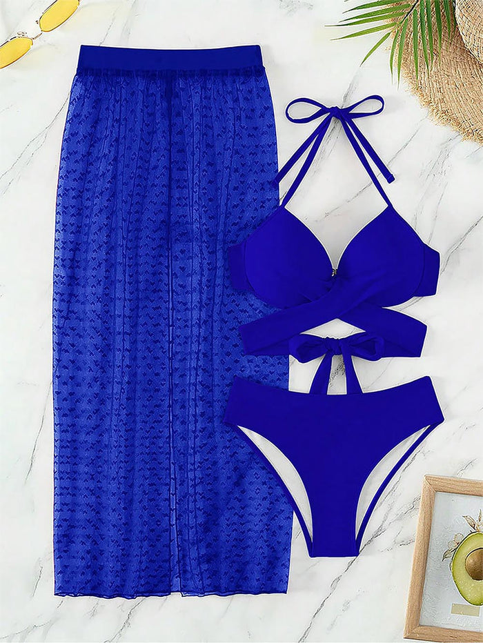 Sensual  Three Pieces Bikini with Mesh Skirt Three Pieces Swimsuit | ZAKAPOP