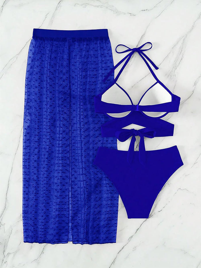 Sensual  Three Pieces Bikini with Mesh Skirt Three Pieces Swimsuit | ZAKAPOP