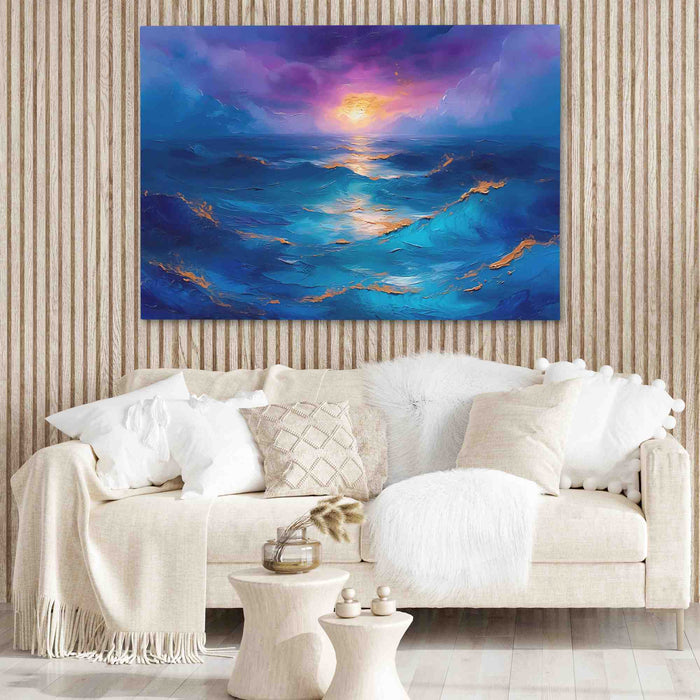 Serene Ocean Sunset - Blue Horizontal Canvas Print