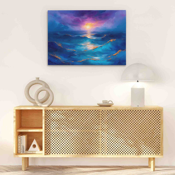 Serene Ocean Sunset - Horizontal Wall Art in Black Frame