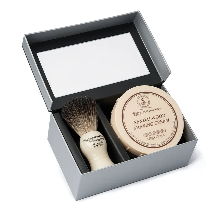Shaving Gift Set Pure Badger Brush and Sandalwood Shaving Cream 150gr
