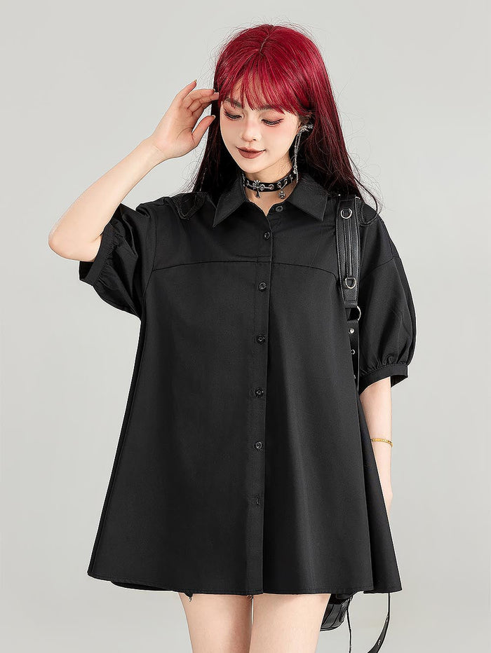 Sheer Black Short-Sleeve Shirt with Intricate Butterfly Embroidery | ZAKAPOP