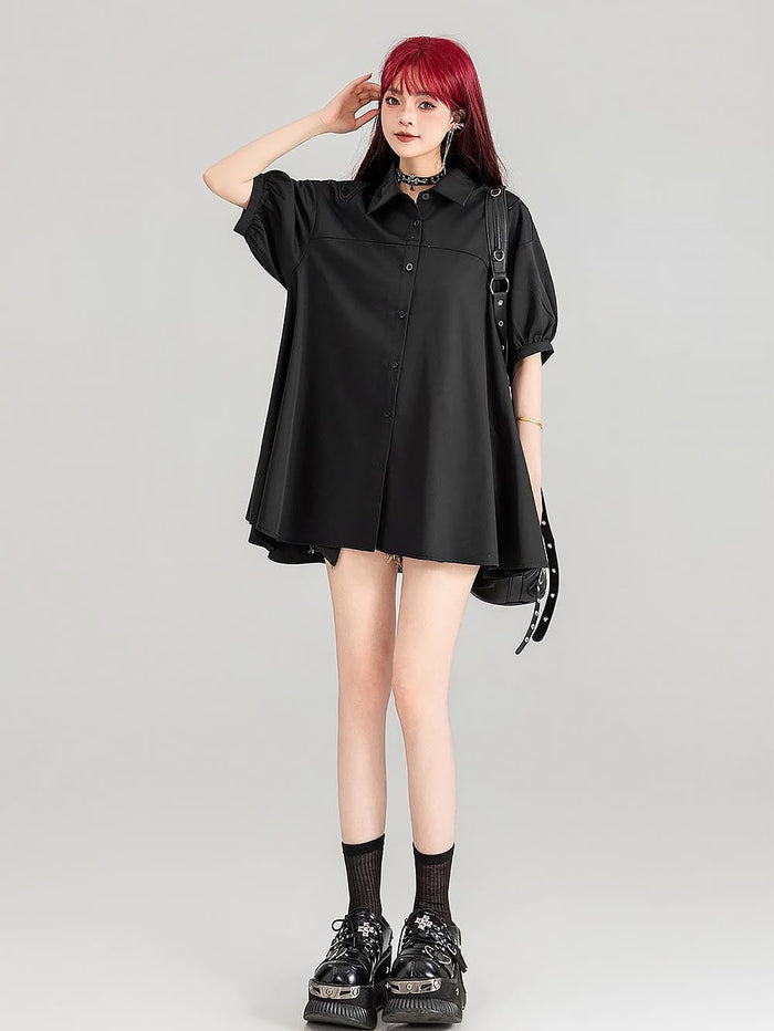 Sheer Black Short-Sleeve Shirt with Intricate Butterfly Embroidery | ZAKAPOP