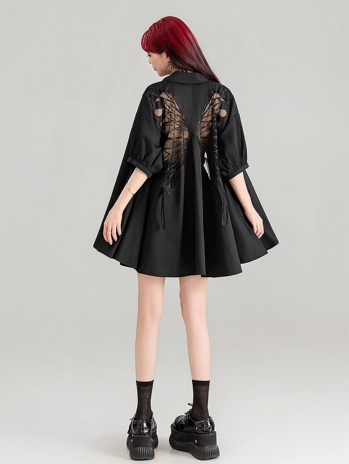 Sheer Black Short-Sleeve Shirt with Intricate Butterfly Embroidery | ZAKAPOP