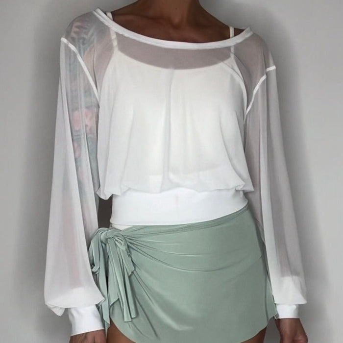 Sheer Mesh Pullover Top / Ballet Warm Up Top / White Mesh Pullover
