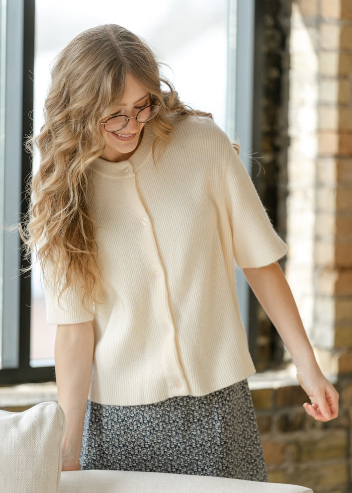 Short Sleeve Button-Front Cardigan