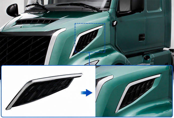 Side Hood Grille Vent Black with Chrome Stripe Driver 2025+ Volvo VN VNL New