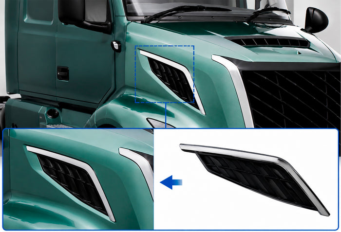 Side Hood Grille Vent Black with Chrome Stripe Passenger 2025+ Volvo VN VNL New