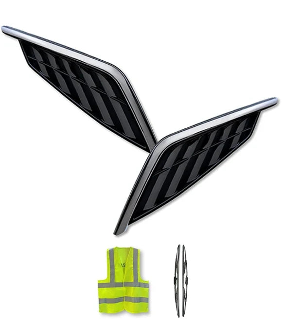 Side Hood Grille Vents Black with Chrome Stripe Set 2025+ Volvo VN VNL New