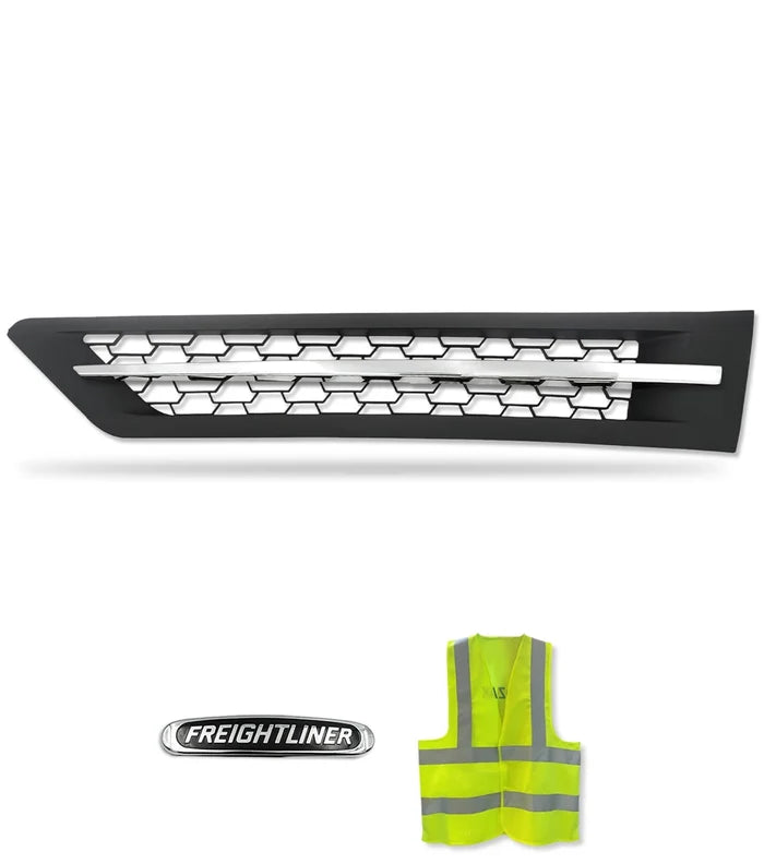 Side Hood Vent Black with Chrome Stripe Driver 2018+ Freightliner Cascadia 116 126