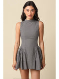 Simone Gingham Pleated Mini Dress - Black