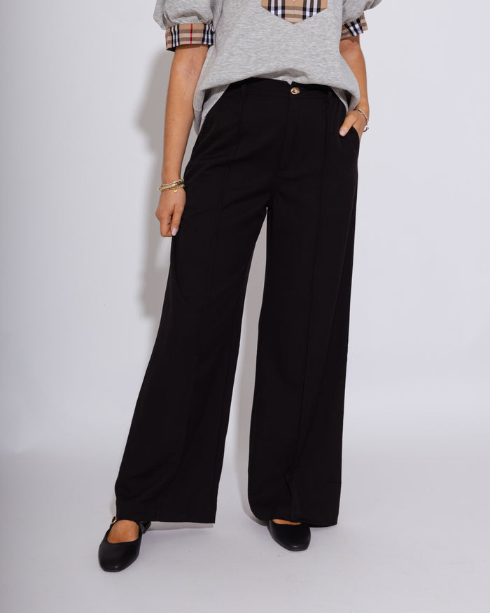 Sleek High-Rise Black Denim Trousers