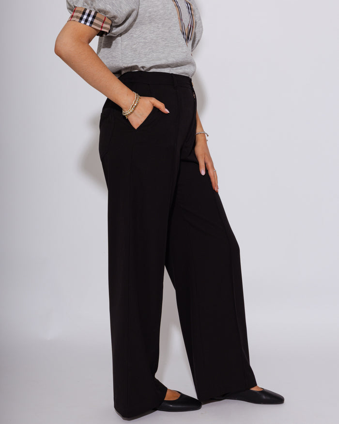 Sleek High-Rise Black Denim Trousers