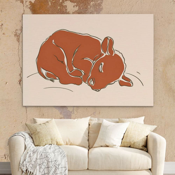 Sleeping Calf - Beige Wall Art for Nursery