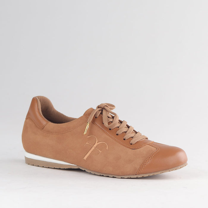 Froggie Shoes Shoes Froggie Women's Slimline Sneaker lace up - Tan Suede and Leather - 13079