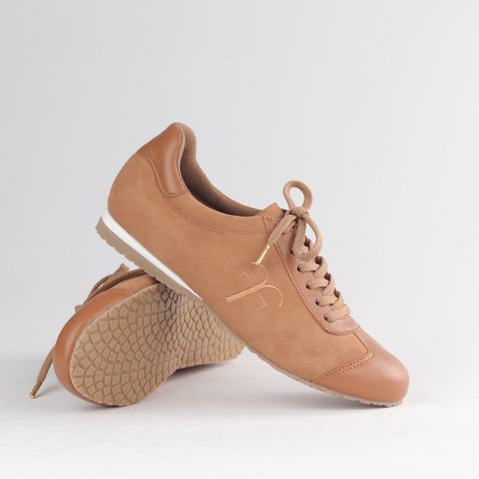 Froggie Shoes Shoes Froggie Women's Slimline Sneaker lace up - Tan Suede and Leather - 13079
