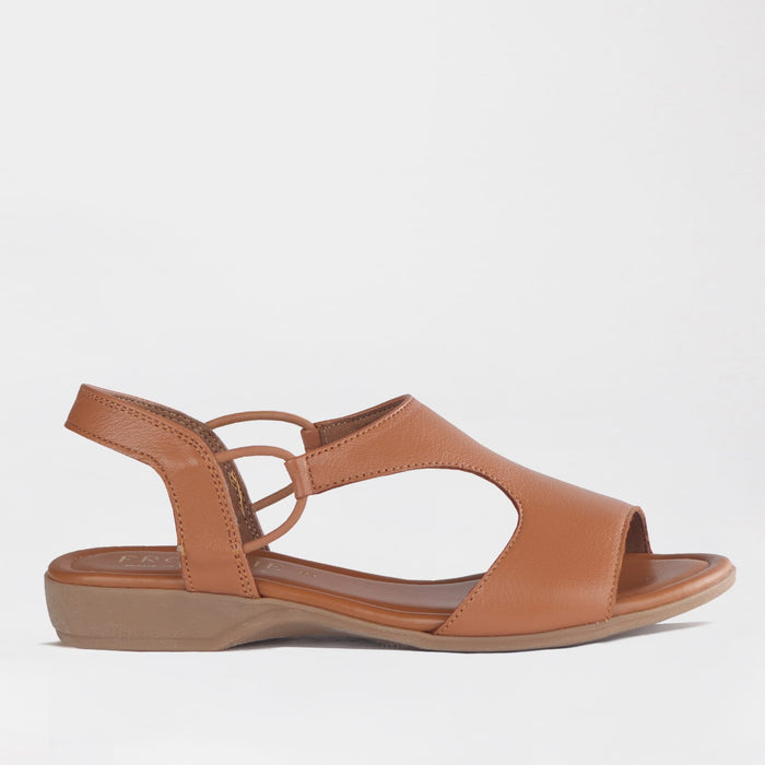 Froggie Women's Slingback T-Bar Flat Sandal-Tan Leather - 12104 - side.
