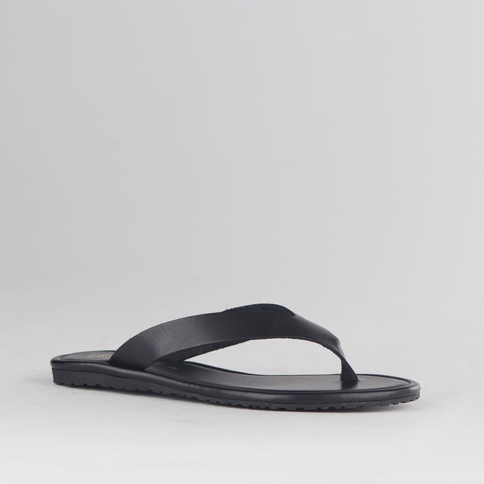 Froggie Women's Slip Slop Sandal-Black Leather - 13001 - side angle.