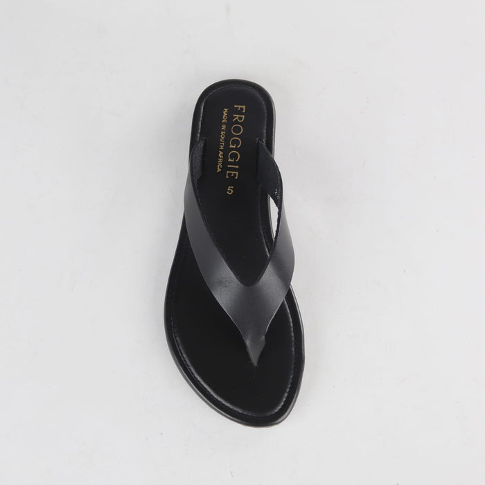 Froggie Women's Slip Slop Sandal-Black Leather - 13001 - top angle.