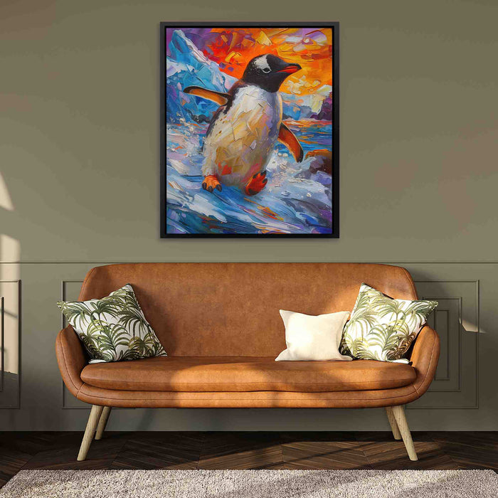 Slippery Penguin - Antarctica Wall Art in Black Frame