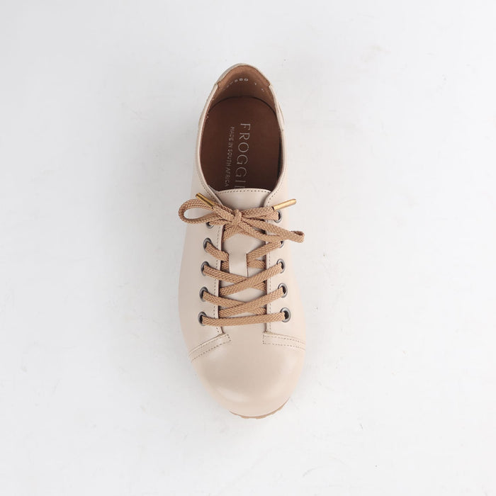 Factory Shop Shoes Froggie Women’s Sneaker- Ivory Leather - 13032 - top angle.