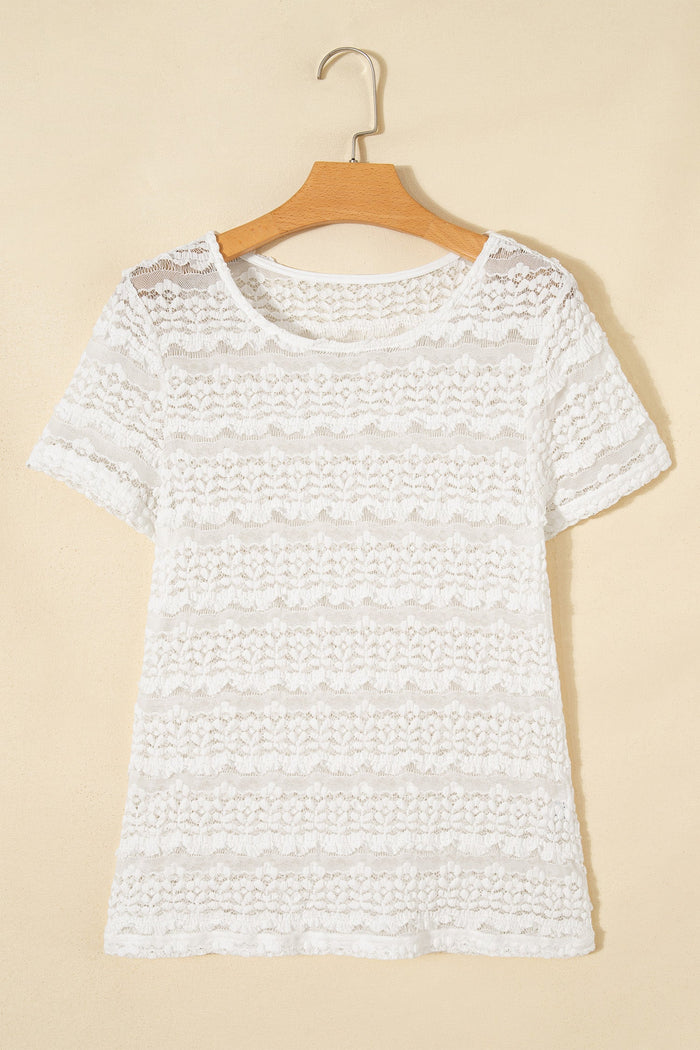 Solid Sheer Lace Short Sleeve Top
