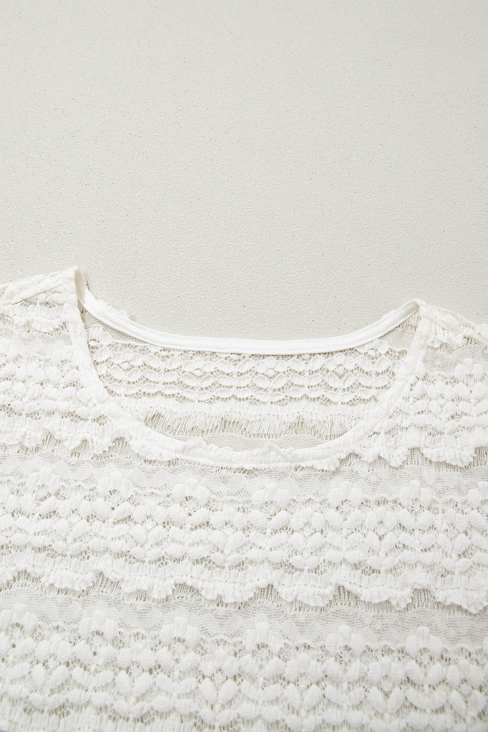 Solid Sheer Lace Short Sleeve Top