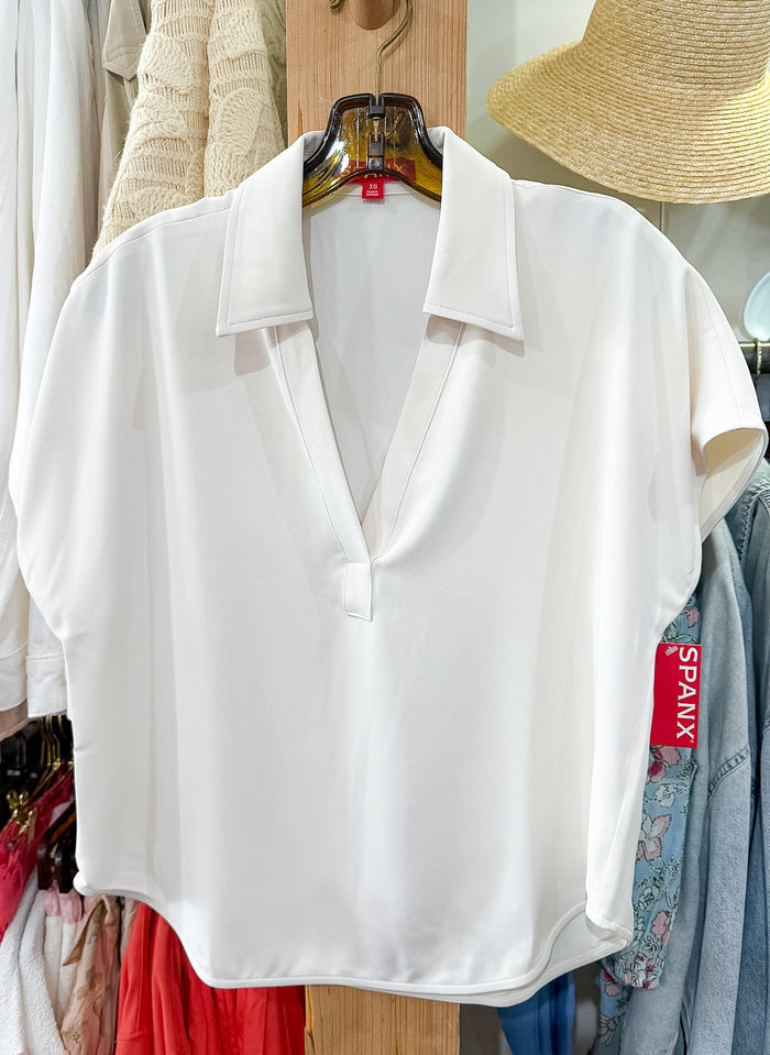 Spanx Carryon SS Collared Tee-Ivory