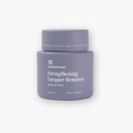 A purple container of LONDONTOWN Strengthening Lacquer Remover Pot, labeled as acetone-free, vegan, gluten-free, and containing 25 mL (0.85 fl. oz.), is perfect for a fresh start with quick cleaning—just dip, twist, and reveal beautifully clean nails in seconds.