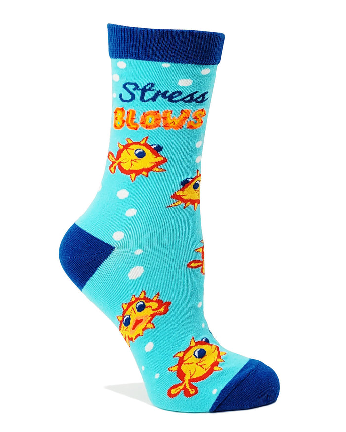 Stress Blows Womens' Pufferfish Crew Socks