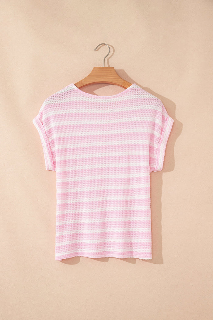 Stripe Waffle Knit Short Sleeve T-Shirt