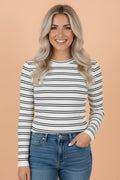Striped Ribbed Knit Long Sleeve Top