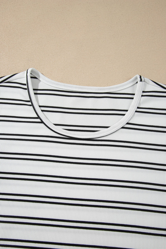 Striped Ribbed Knit Long Sleeve Top