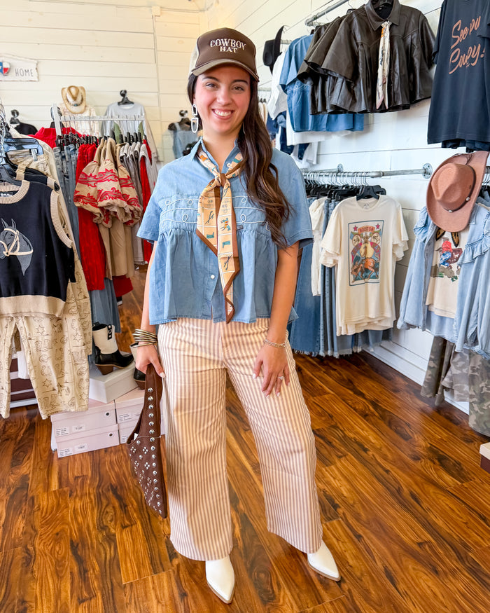 Striped Wide-Leg Pants in Tan