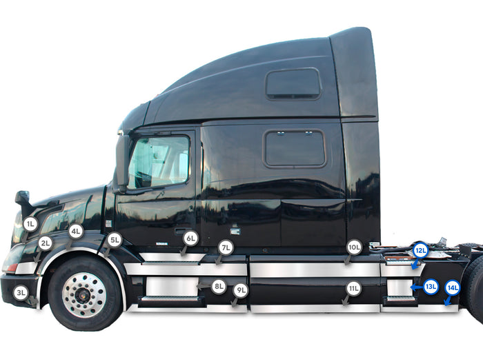 Stripes Chrome Trim Set for Rear Step Fairing Panel 33" (85 cm) Driver Side (12L, 13L, 14L)  2004-2017 Volvo VNL