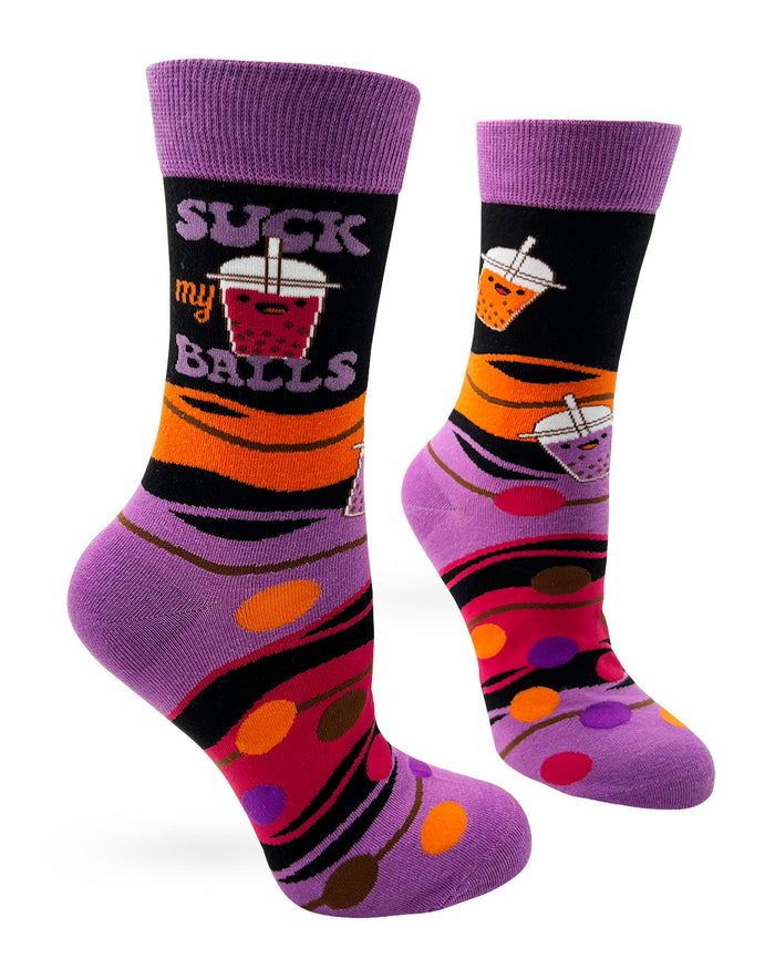Suck My Balls Funny Bubble Tea Ladies' Crew Socks