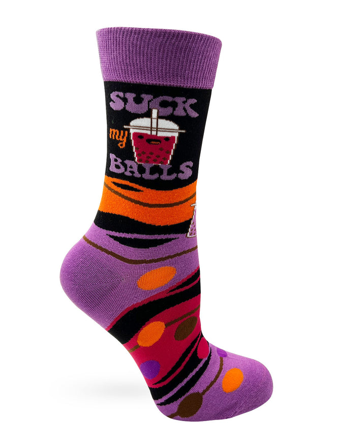 Suck My Balls Funny Bubble Tea Women's Crew Socks
