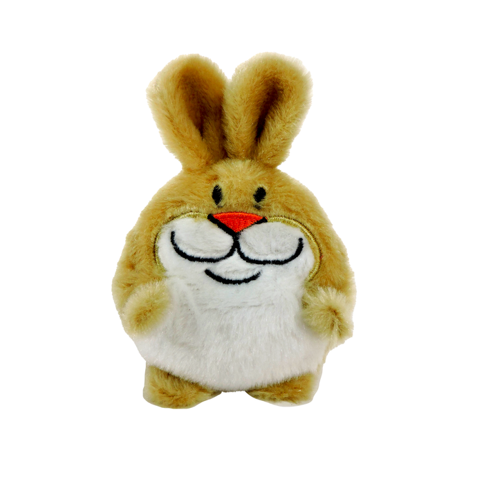 Sugar Skwisheez: Tree Huggers is a tan plush bunny with a white belly and face, big upright ears, red nose, and black smile—perfect for stress relief and sensory fun. Stands upright against a white background.