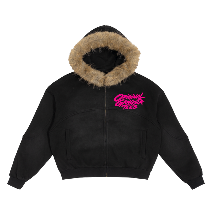 Sun Fade Boxy Detachable Fur Hoodie