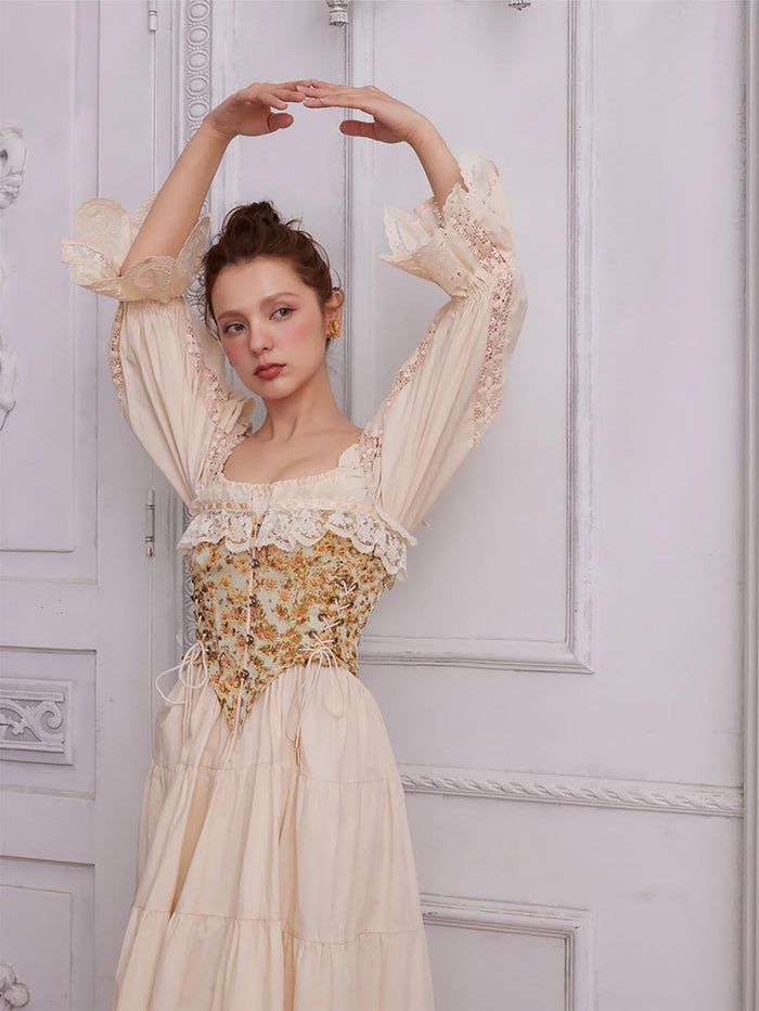 Sunflower Embroidered Lace Herringbone Corset | ZAKAPOP