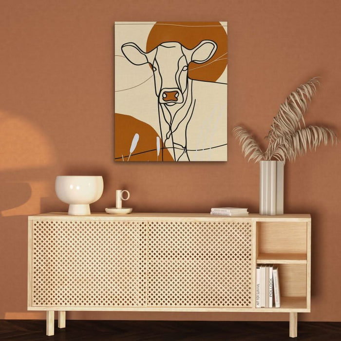 Sunset Cow - Beige Wall Art for Living Room