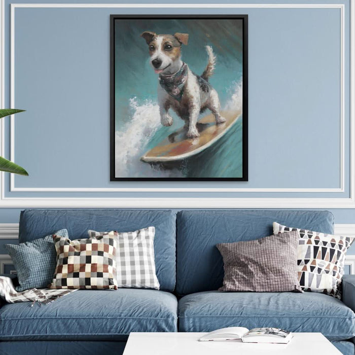Surf Dog - Modern Wall Art in Black Frame