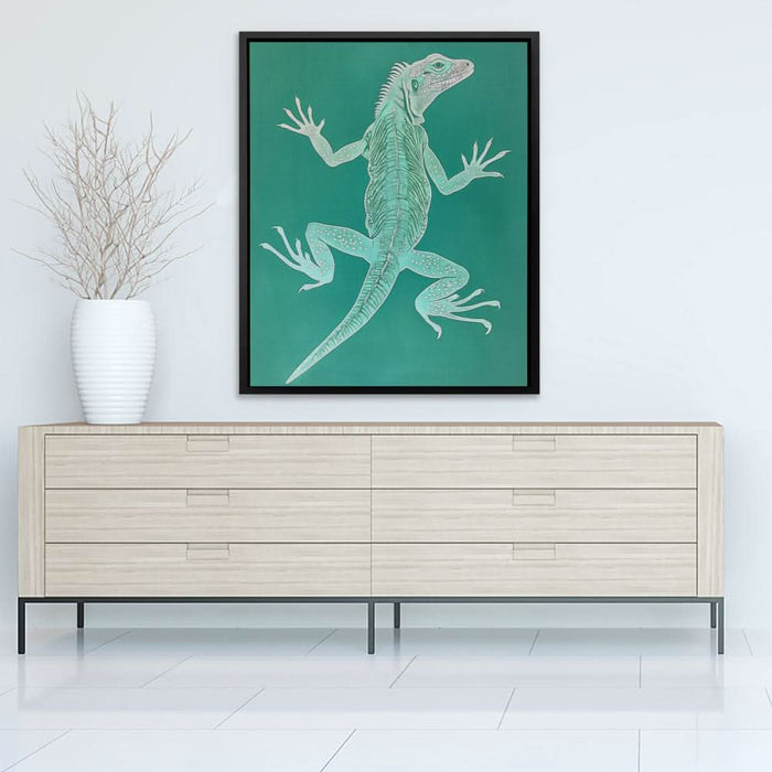 Teal Iguana - Reptile Wall Art in Black Frame