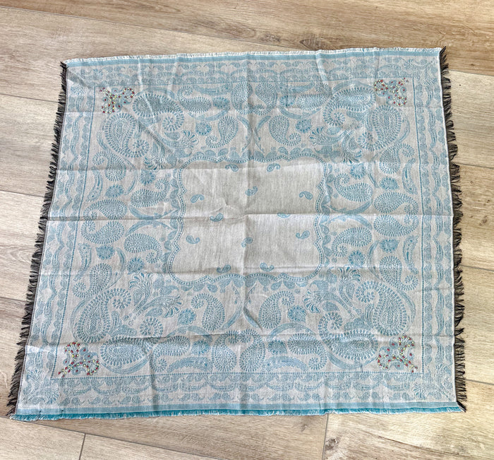 Teal & Tan Beaded Neck Scarf