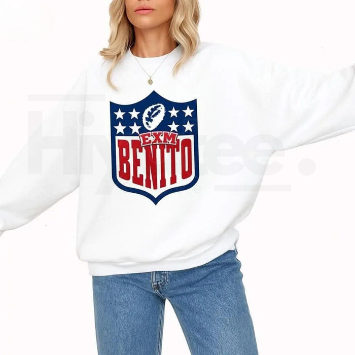 Team Benito Sweatshirt: Retro Football Shield Graphic Crewneck Pullover