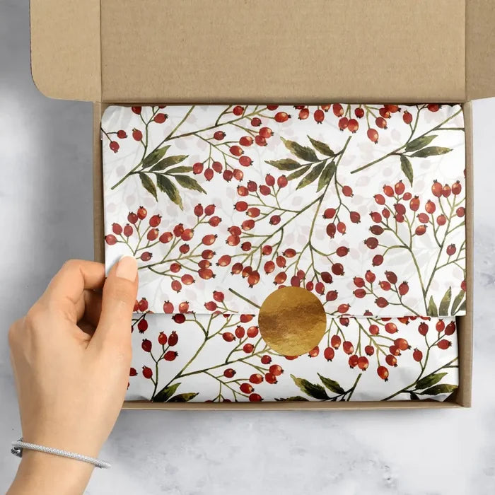 Tissue - Printed - Snow Berries (Recycled Fiber)