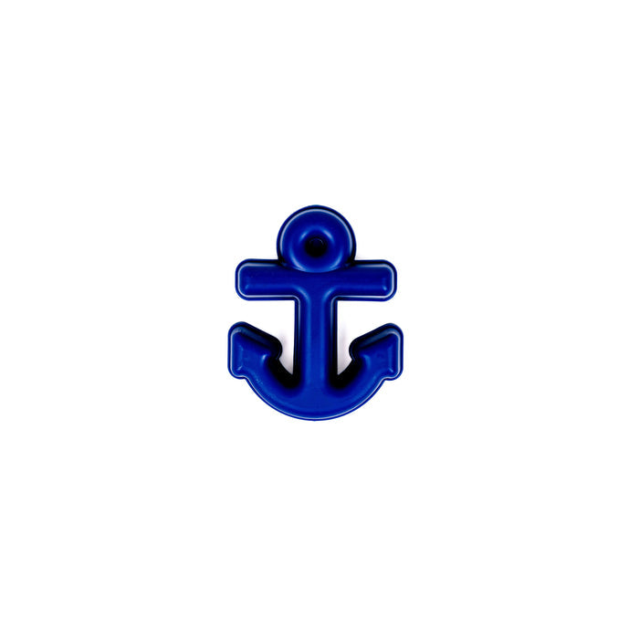 A blue plastic anchor-shaped piece from the Toysmith 15pc Sand Bucket Set by Toysmith is centered on a plain white background, ideal for beach toys or sand play.