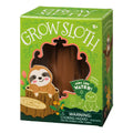 The Toysmith Grow Sloth novelty toy box by Toysmith features cartoon sloth graphics, a window showing the sloth figure, and a “Just add water!” label. Warning: choking hazard—small parts. Not for children under 3 years.