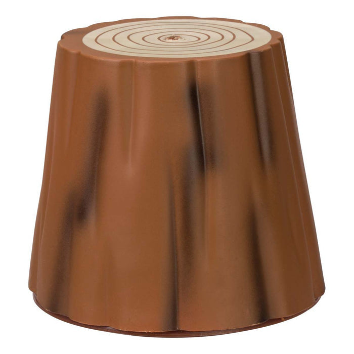 The Toysmith Grow Sloth by Toysmith is a novelty toy plastic stool designed to look like a tree stump, featuring a textured brown exterior and a flat top with light brown rings that mimic tree growth rings.