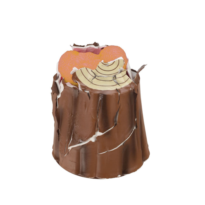 The Toysmith Grow Sloth by Toysmith is a playful, novelty treat shaped like a tree stump, decorated with chocolate bark and topped with orange and yellow candy slices that mimic tree rings—perfect for fun occasions.